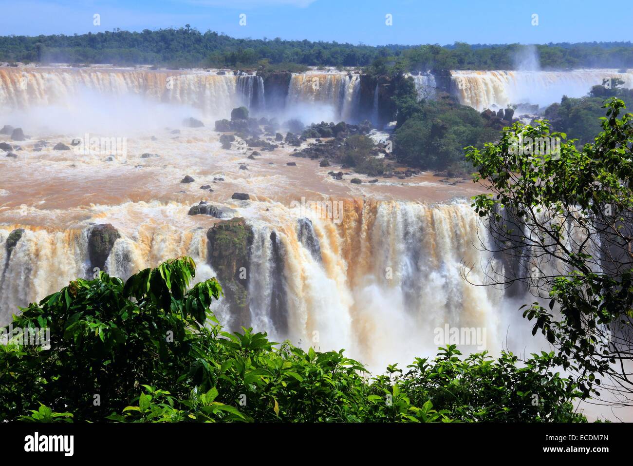 Iguazu Falls - spectacular waterfalls on Brazil and Argentina border. National park and UNESCO World Heritage Site. Seen from Br Stock Photo