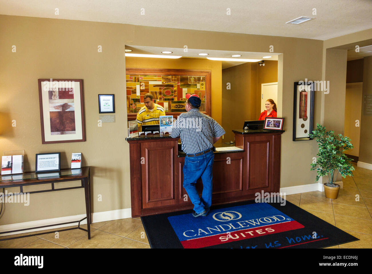 Springfield Illinois,Candlewood Suites,motel,hotel hotels lodging inn motel motels,lobby,front desk check in reception reservation reservations regist Stock Photo