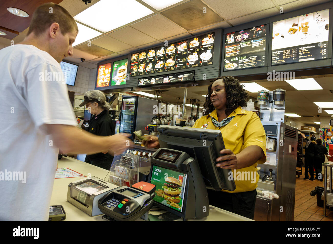 Springfield Illinois,McDonald's,fast food,restaurant restaurants dining cafe cafes,counter,Black woman female women,employee employees worker workers Stock Photo