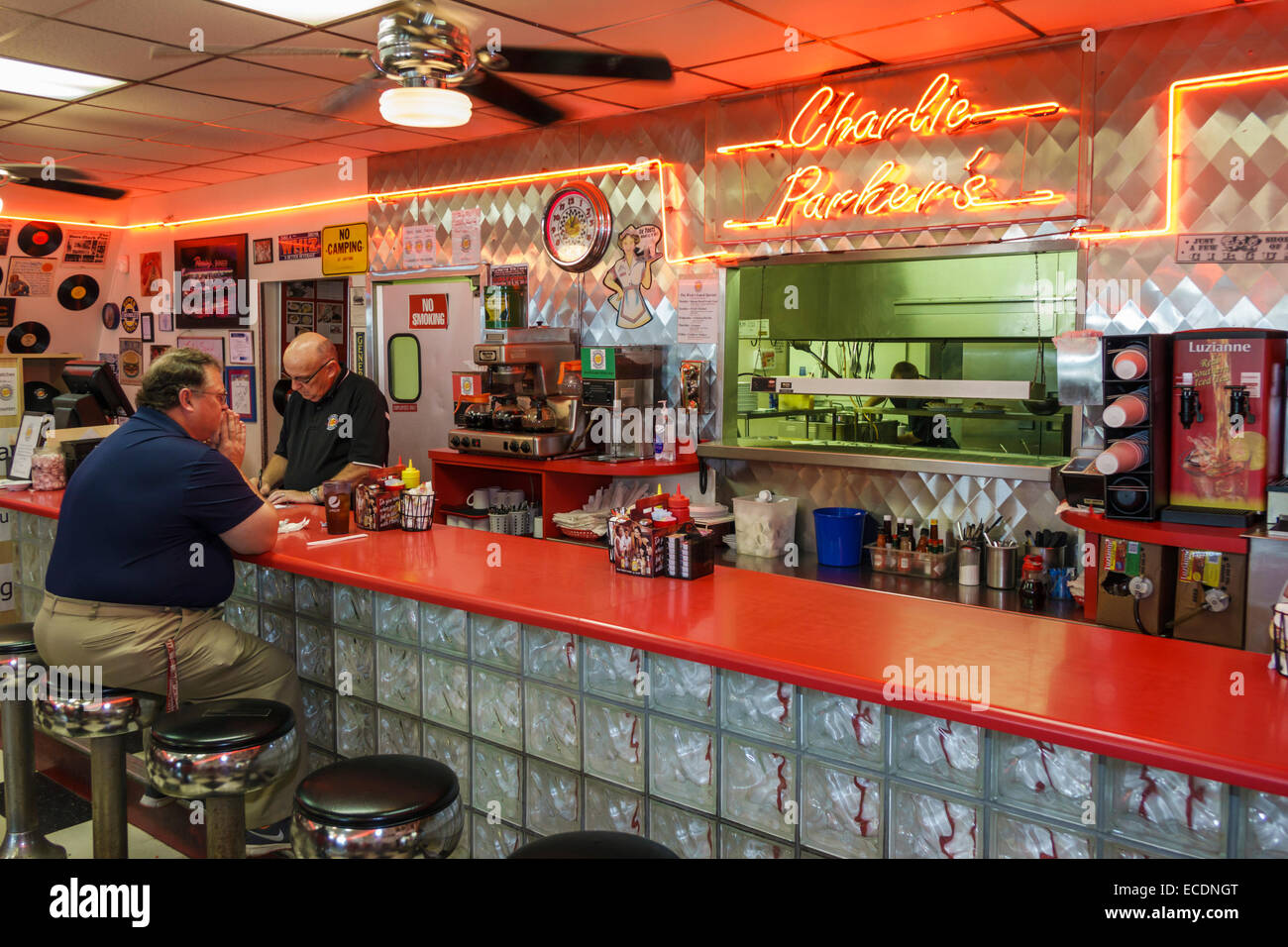Springfield Illinois,historic highway Route 66,Charlie Parkers Diner,restaurant  restaurants food dining eating out cafe cafes bistro,inside interior Stock  Photo - Alamy