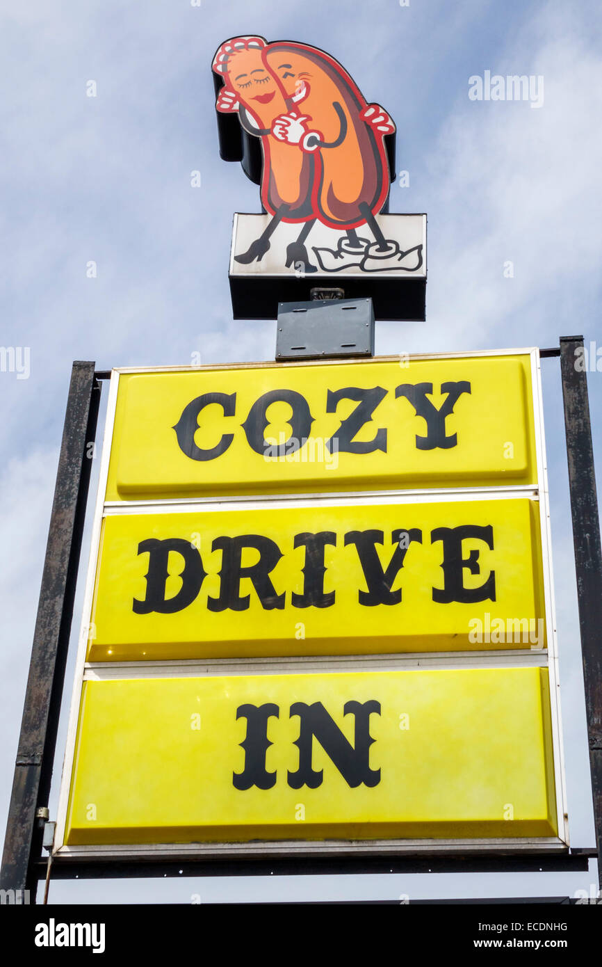Springfield Illinois,historic highway Route 66,Cozy Drive In,sign,restaurant restaurants food dining cafe cafes,IL140903058 Stock Photo
