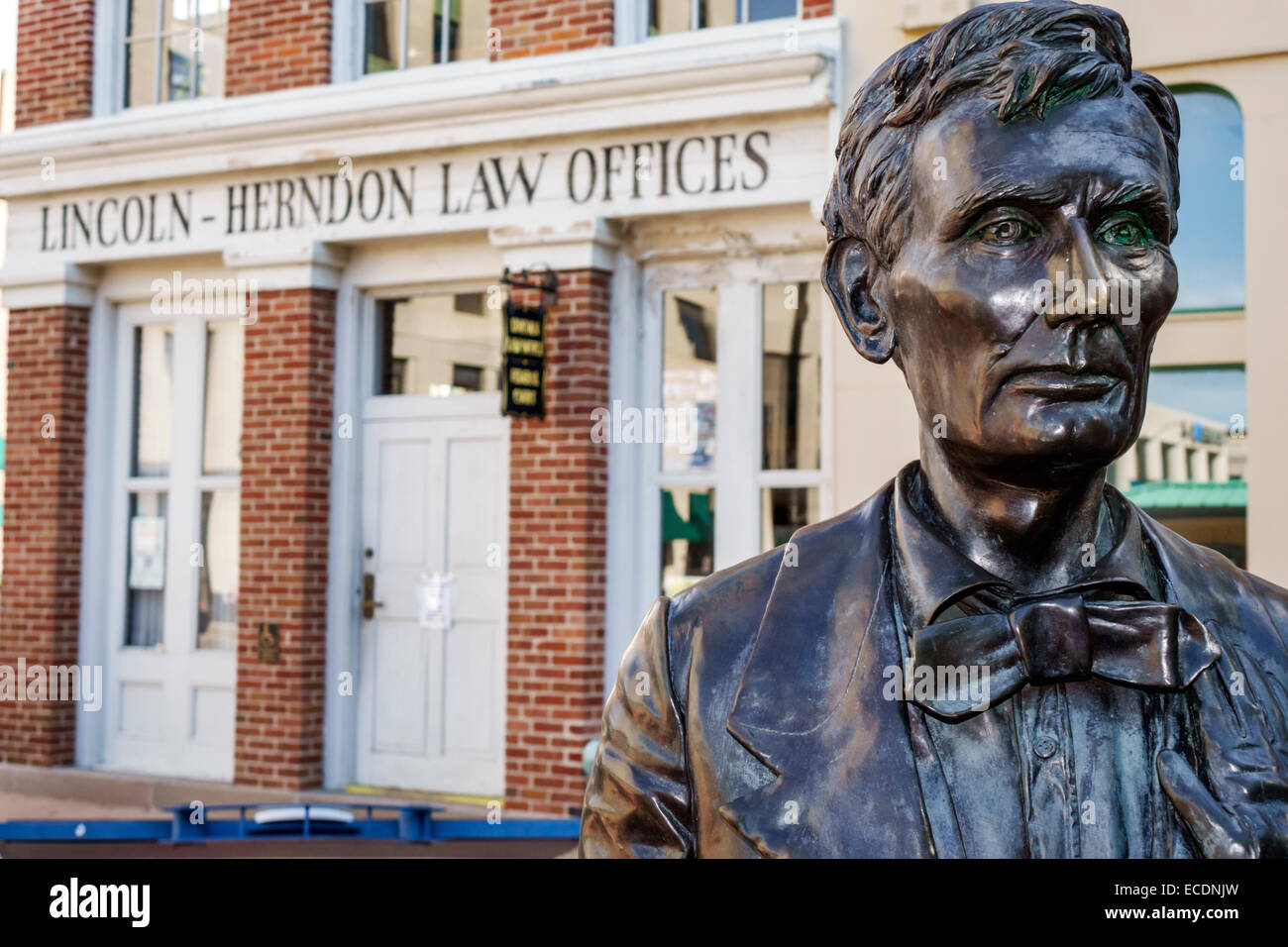 Springfield Illinois,downtown,buildings,Old State Capitol Plaza,Abraham Lincoln-Herndon Law Offices,statue,IL140903099 Stock Photo