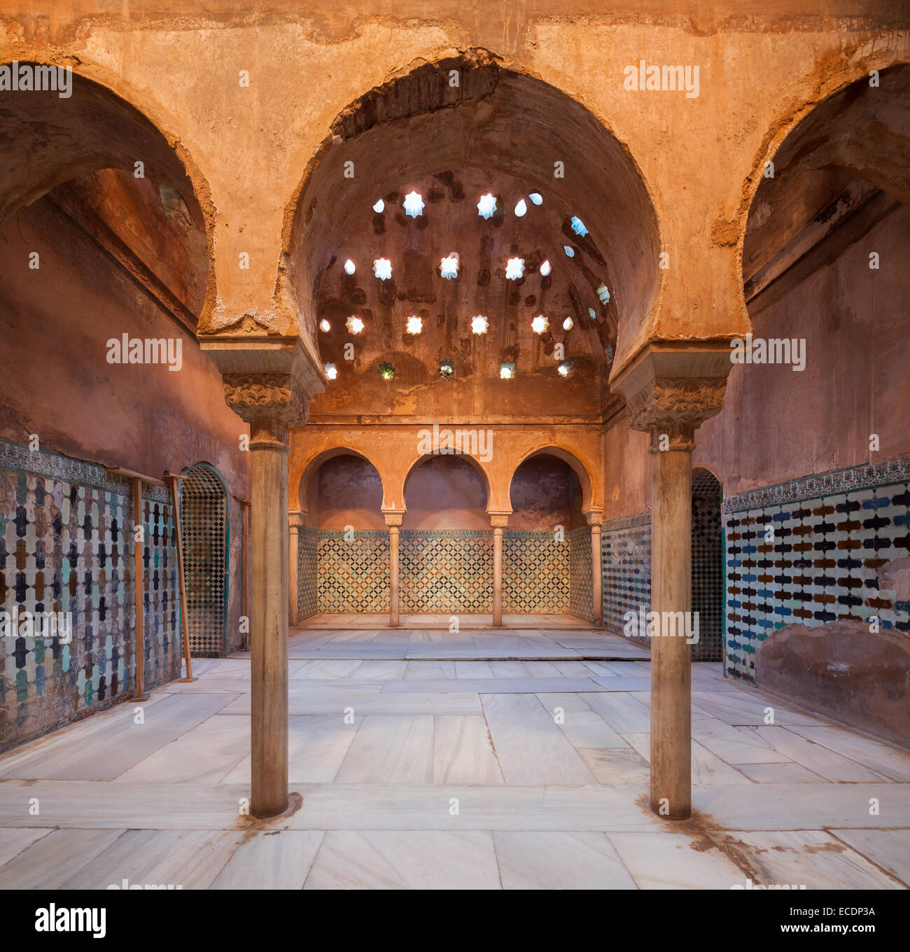 Hammam, Hamam, Arab Baths in the Alhambra Castle Palace Granada Spain. Stock Photo