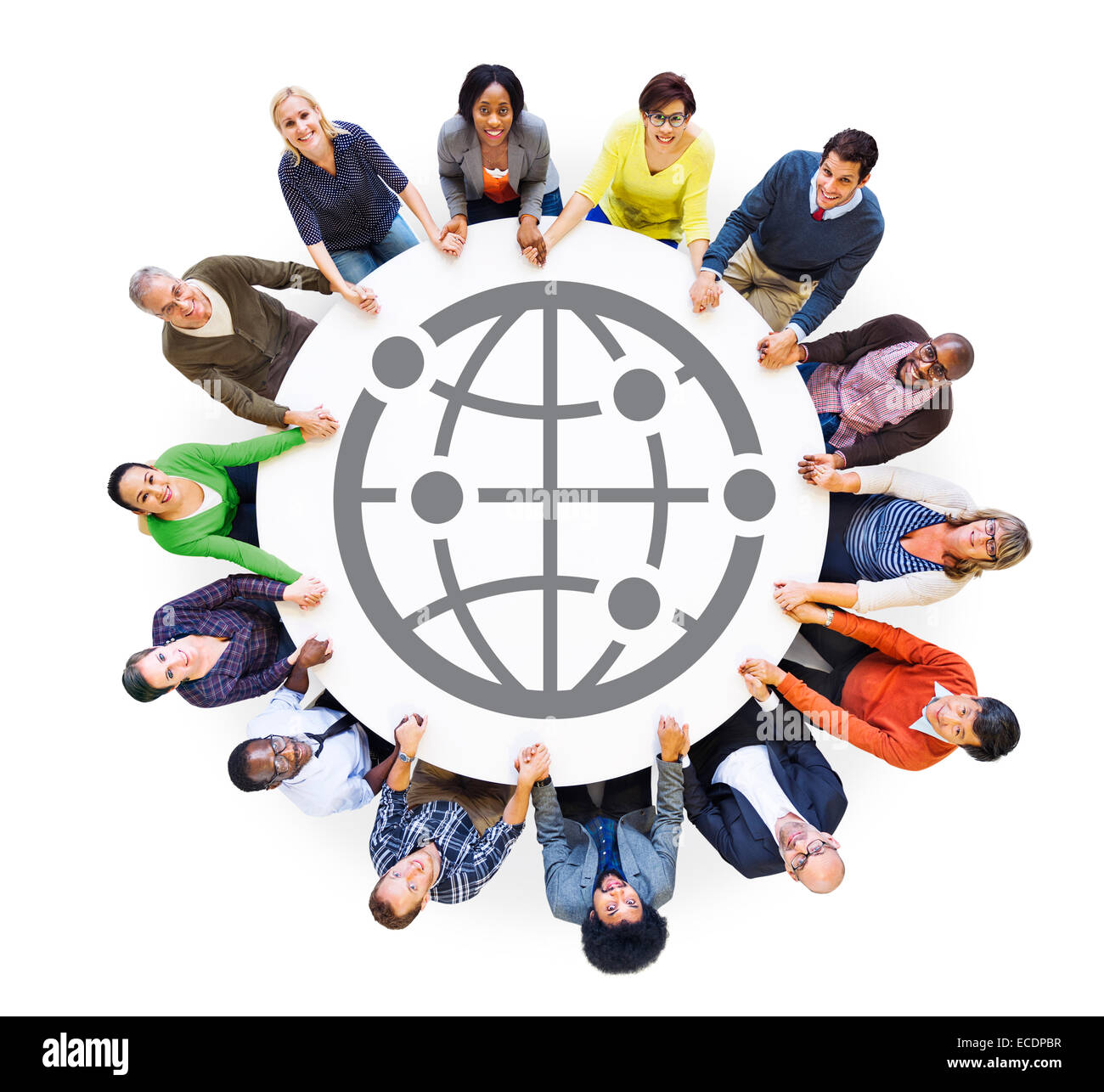 Multiethnic Group of People Holding Hands with Globe Symbol Stock Photo ...