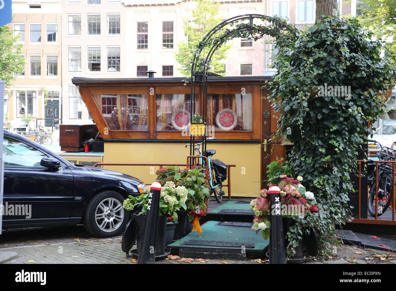 boat hotel entrance amsterdam Stock Photo