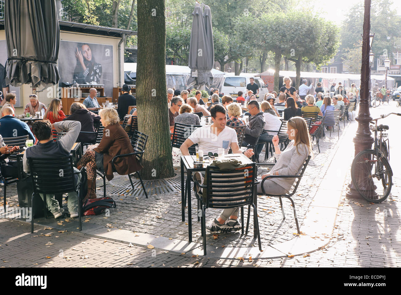 busy outdoor cafe europe holland amsterdam Stock Photo Alamy