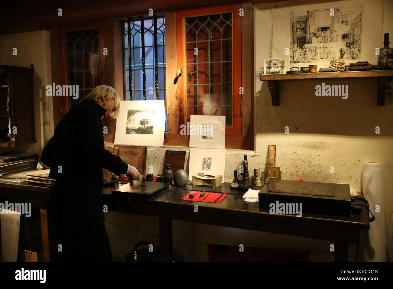 painter working inside Rembrandt House Museum Amsterdam Stock Photo