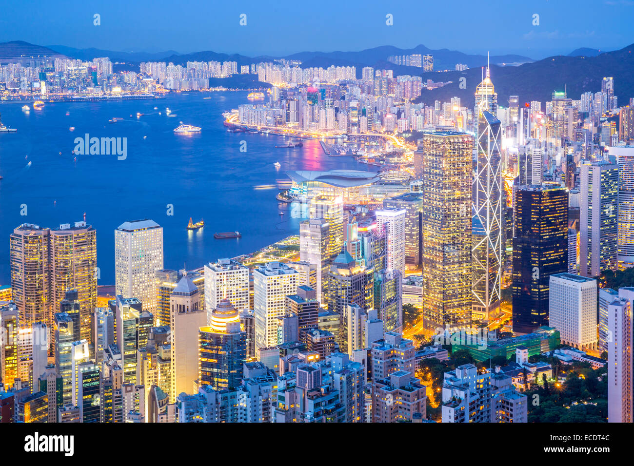 Aerial Hong Kong Skyline from Victoria Peak at dusk Stock Photo - Alamy