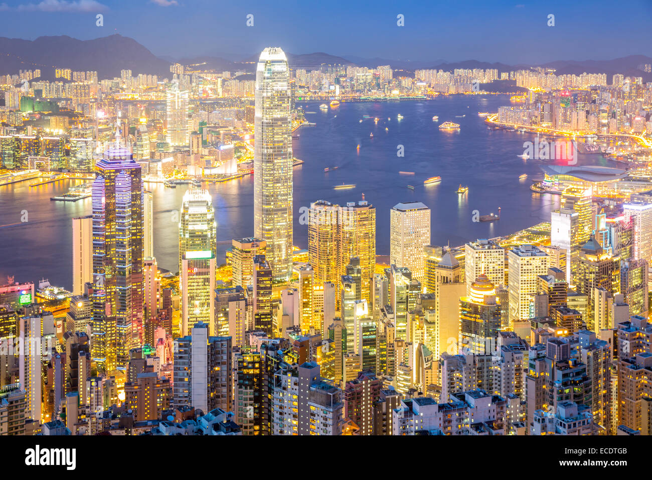 Aerial Hong Kong Skyline from Victoria Peak at dusk Stock Photo - Alamy