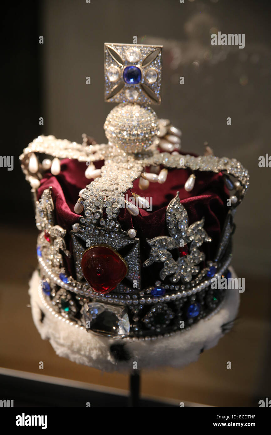 The imperial state crown of england usually worn by the English head of state every year during ceremonial opening of parliament Stock Photo