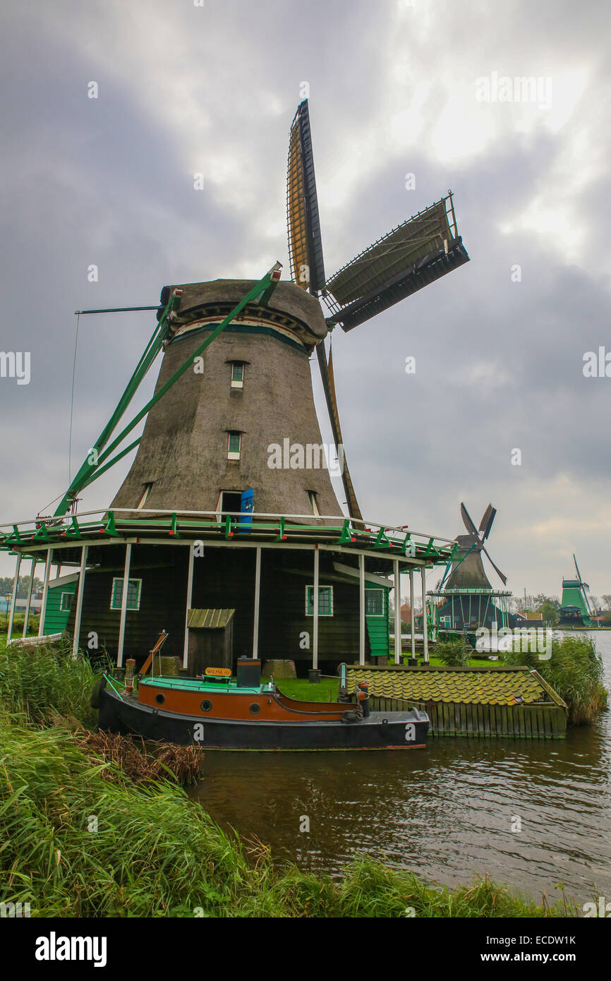 cloudy day Netherlands windmill outdoor Stock Photo