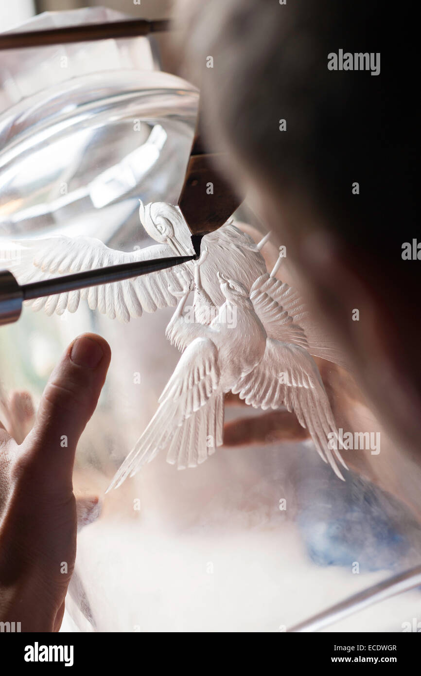 Engraver artisans at Moser Glass Factory, Karlovy Vary (Karlsbad