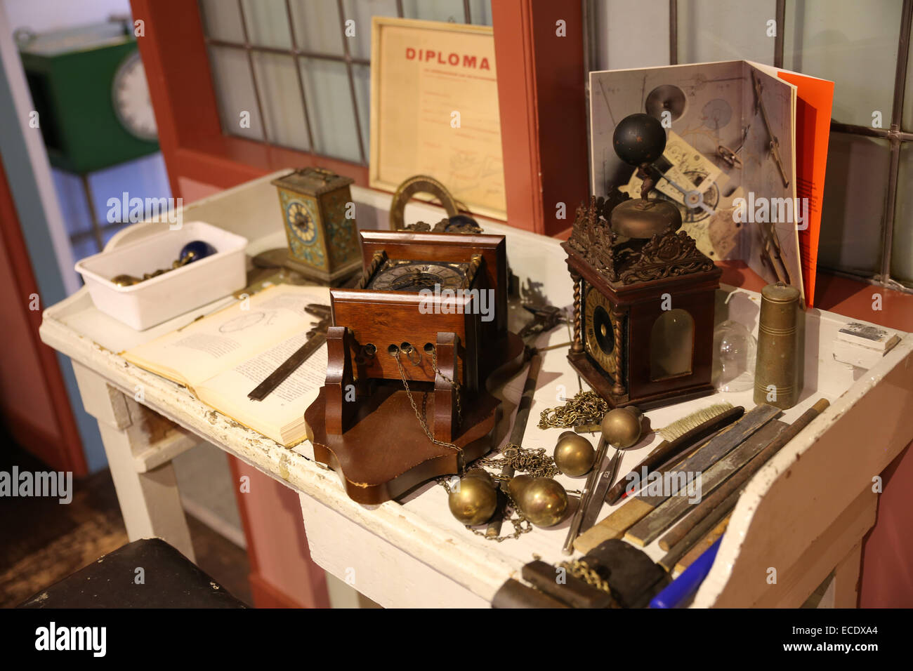 old clock repair table Holland Stock Photo - Alamy