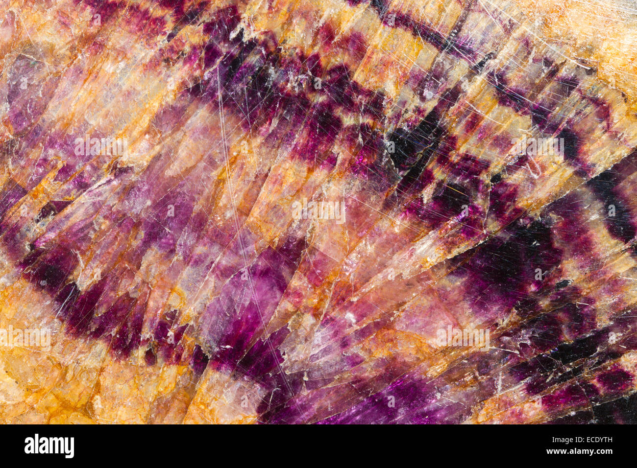 Minerals - Blue John or Derbyshire Spar surface of an un-polished piece of the fluorite mineral. From the Blue John Cavern, Derb Stock Photo