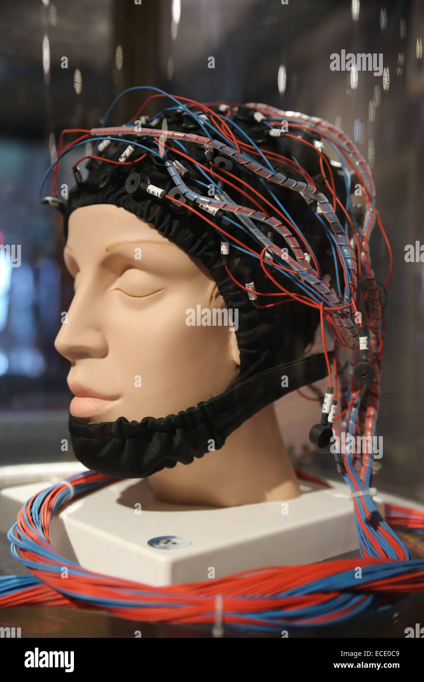wire connect human brain model Stock Photo