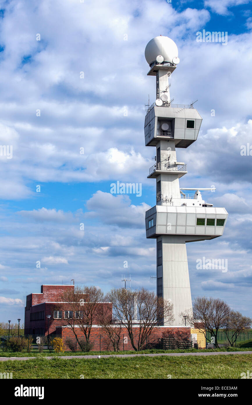 Knock Lighthouse with the radar and radio tower of the Ems traffic control centre, Emden, East Frisia, Lower Saxony, Germany Stock Photo