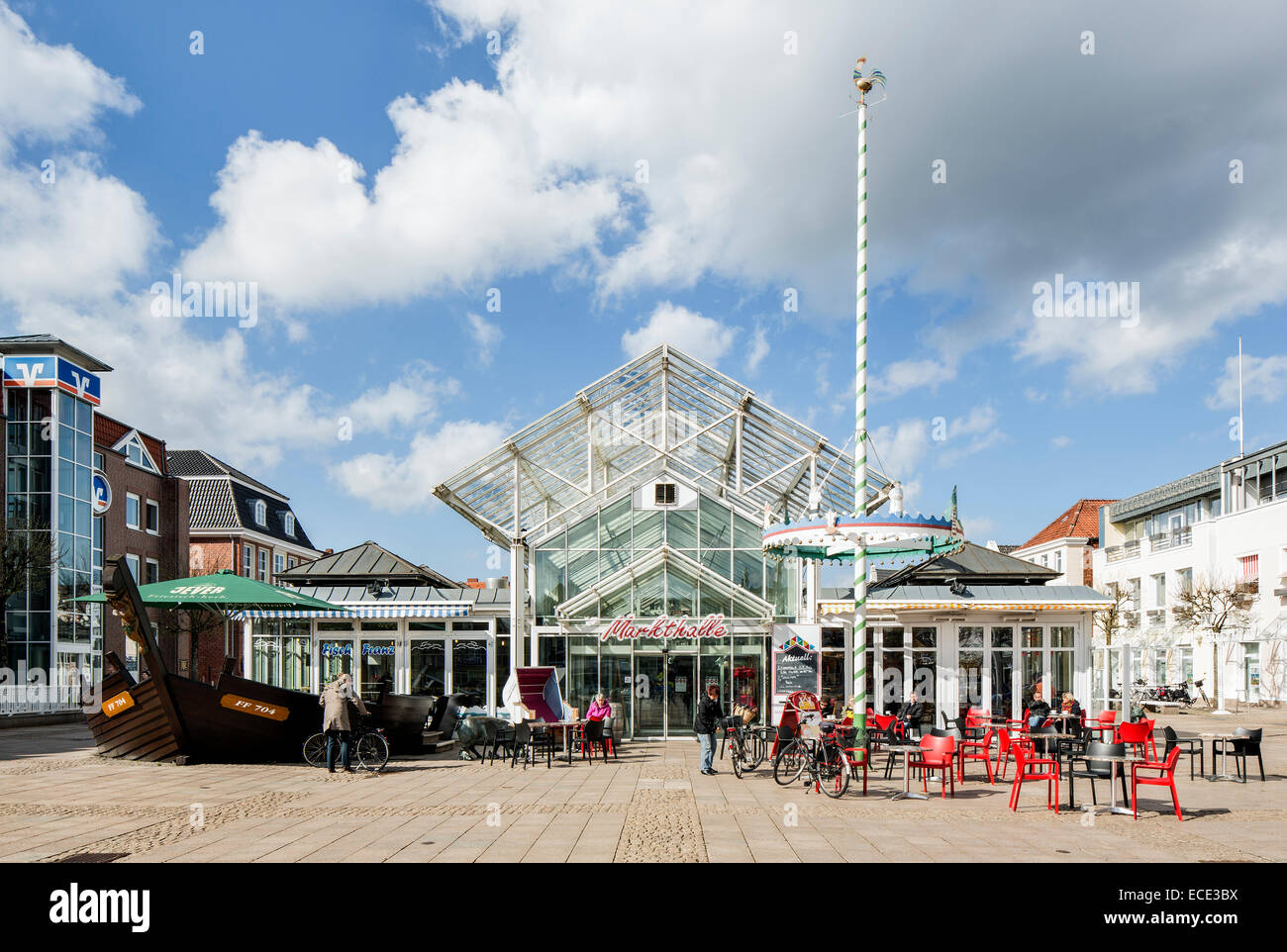 Aurich market square with the market hall, Aurich, East Frisia, Lower Saxony, Germany Stock Photo
