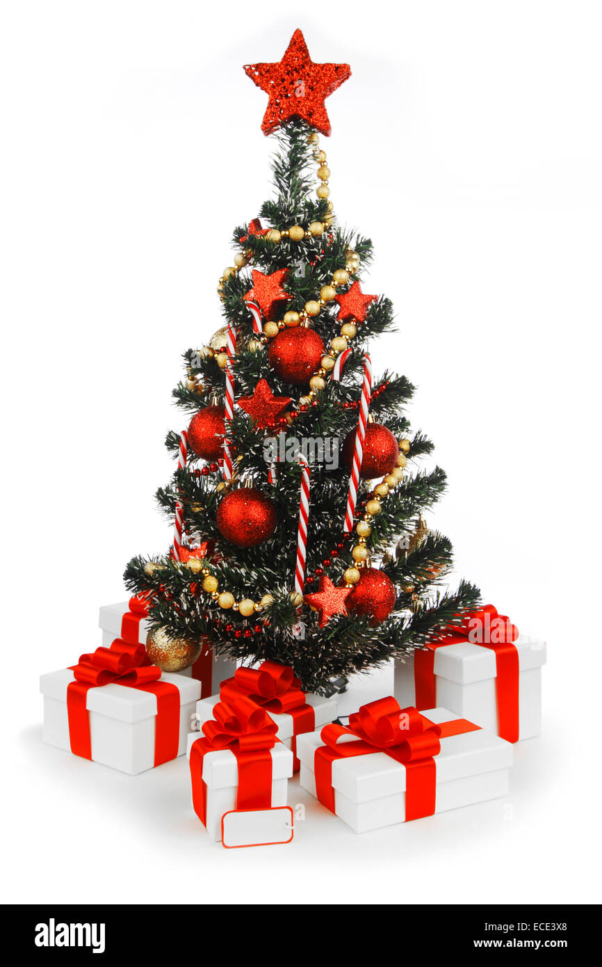 Decorated Christmas tree isolated on white background Stock Photo - Alamy