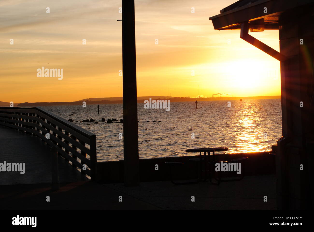 Sunrise,seen at Ballast Point Park,from the Tampa Bay shore line,Florida,U.S.A. Stock Photo