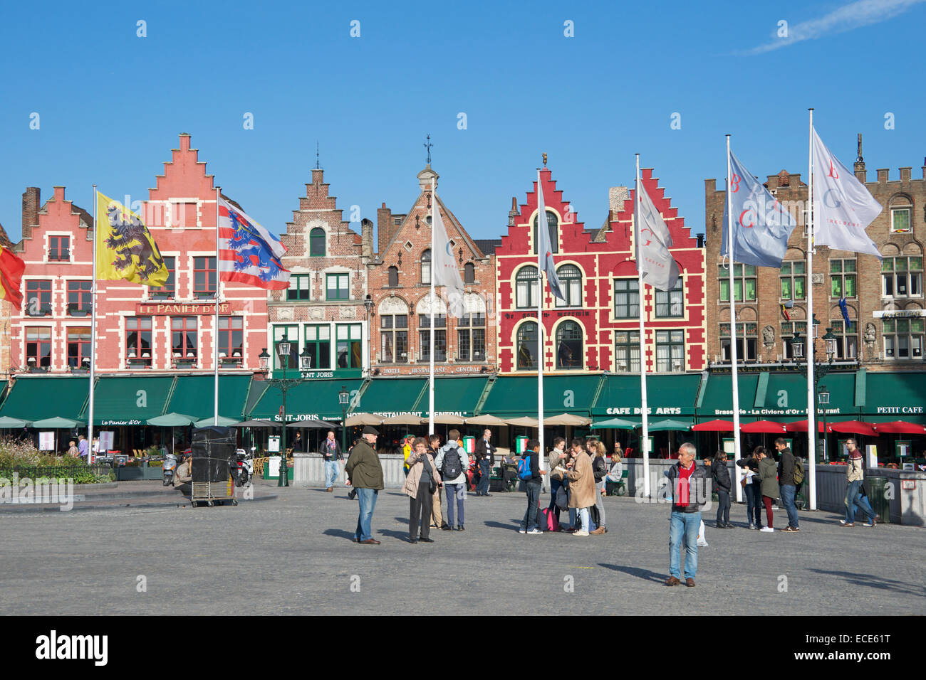 Colourful gabled buildings Market Square Bruges Belgium Stock Photo