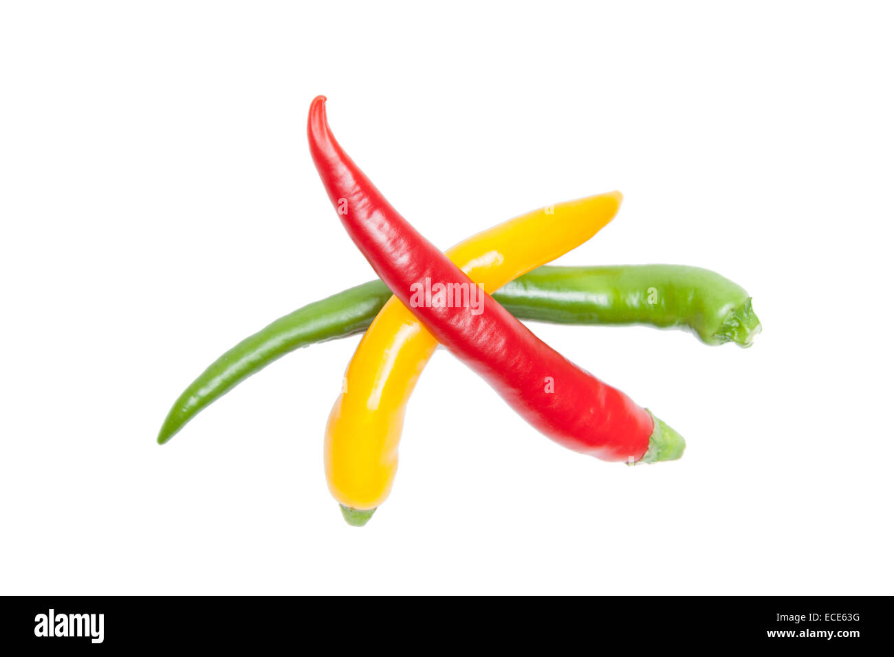 chillies stack on white background Stock Photo
