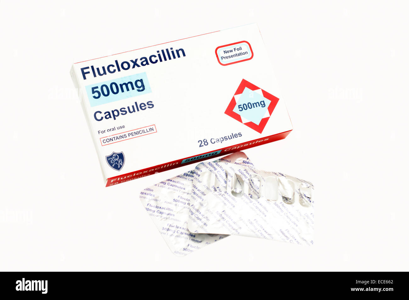 Flucloxacillin capsules penicillin - penicillinase-resistant penicillins antibiotics to treat a range of conditions Stock Photo