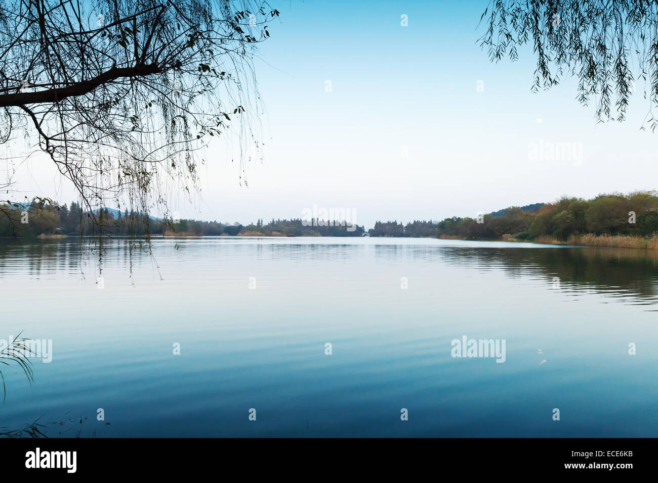 Silent coastal landscape. West Lake park in Hangzhou city center, China Stock Photo