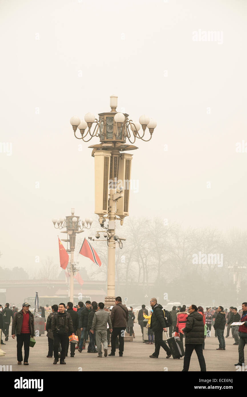 Tiananmen square enveloped by the heavy fog Stock Photo