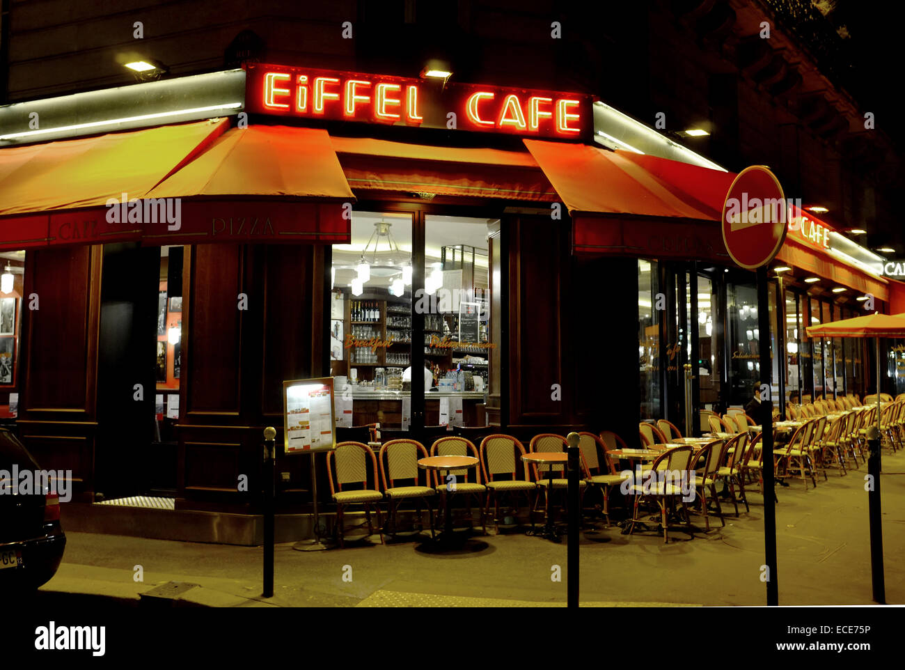 Eiffel Cafe, Paris bistro by night Stock Photo