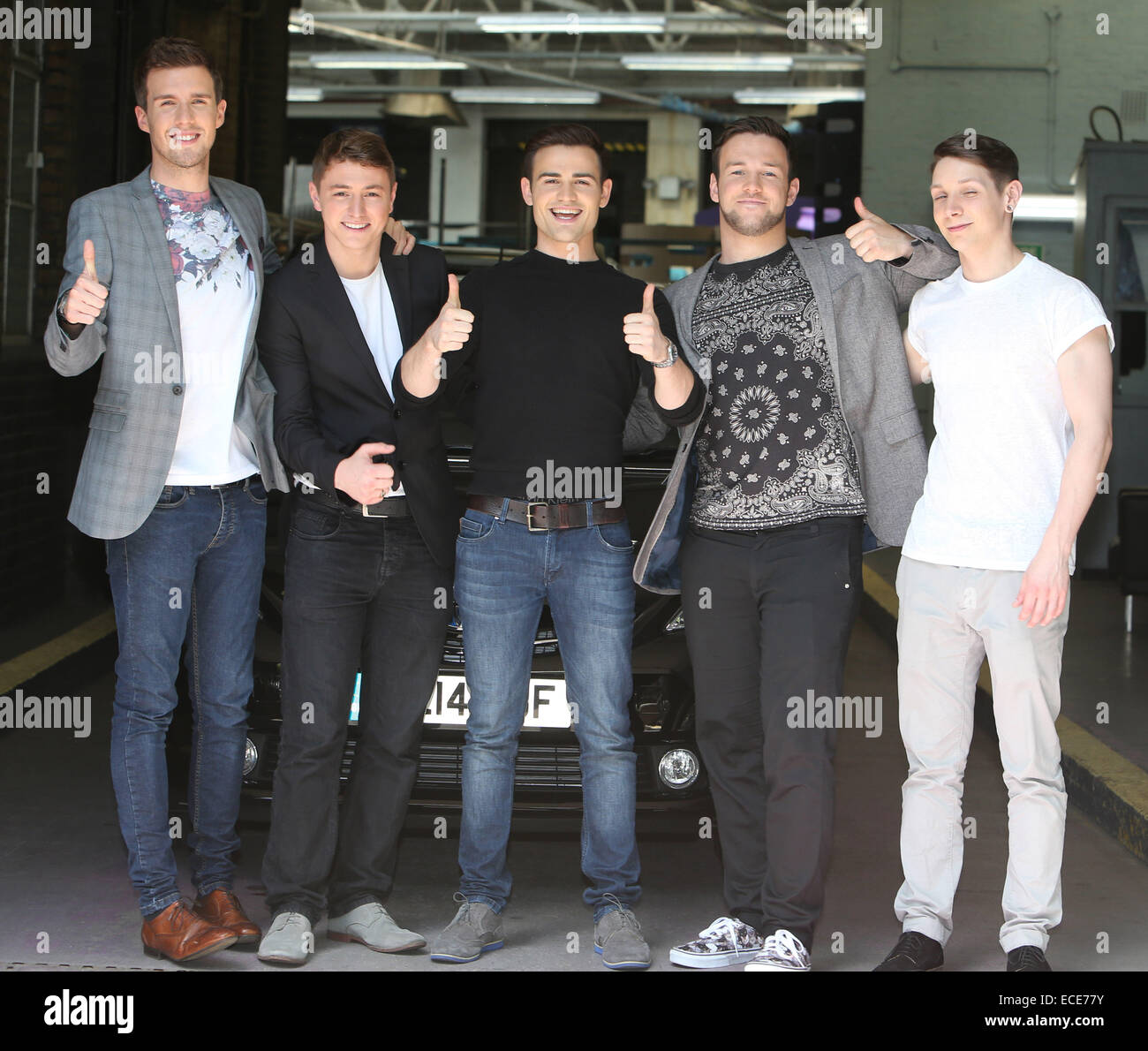 Britain got Talent winners Collabro outside ITV Studios  Featuring: Collabro,Richard Hadfield,Matt Pagan,Michael Auger,Thomas Redgrave,Jamie Lambert Where: London, United Kingdom When: 09 Jun 2014 Stock Photo