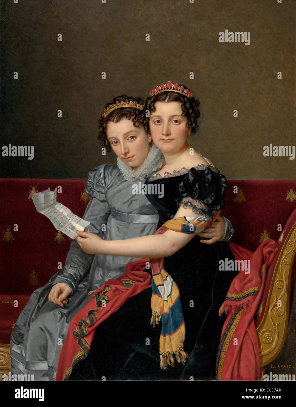 Portrait of the Sisters Zénaïde and Charlotte Bonaparte by Jacques-Louis David, French, 1821; Oil on canvas; Unframed: 129.5 x 100.6 cm (51 x 39 5/8 in.) Stock Photo