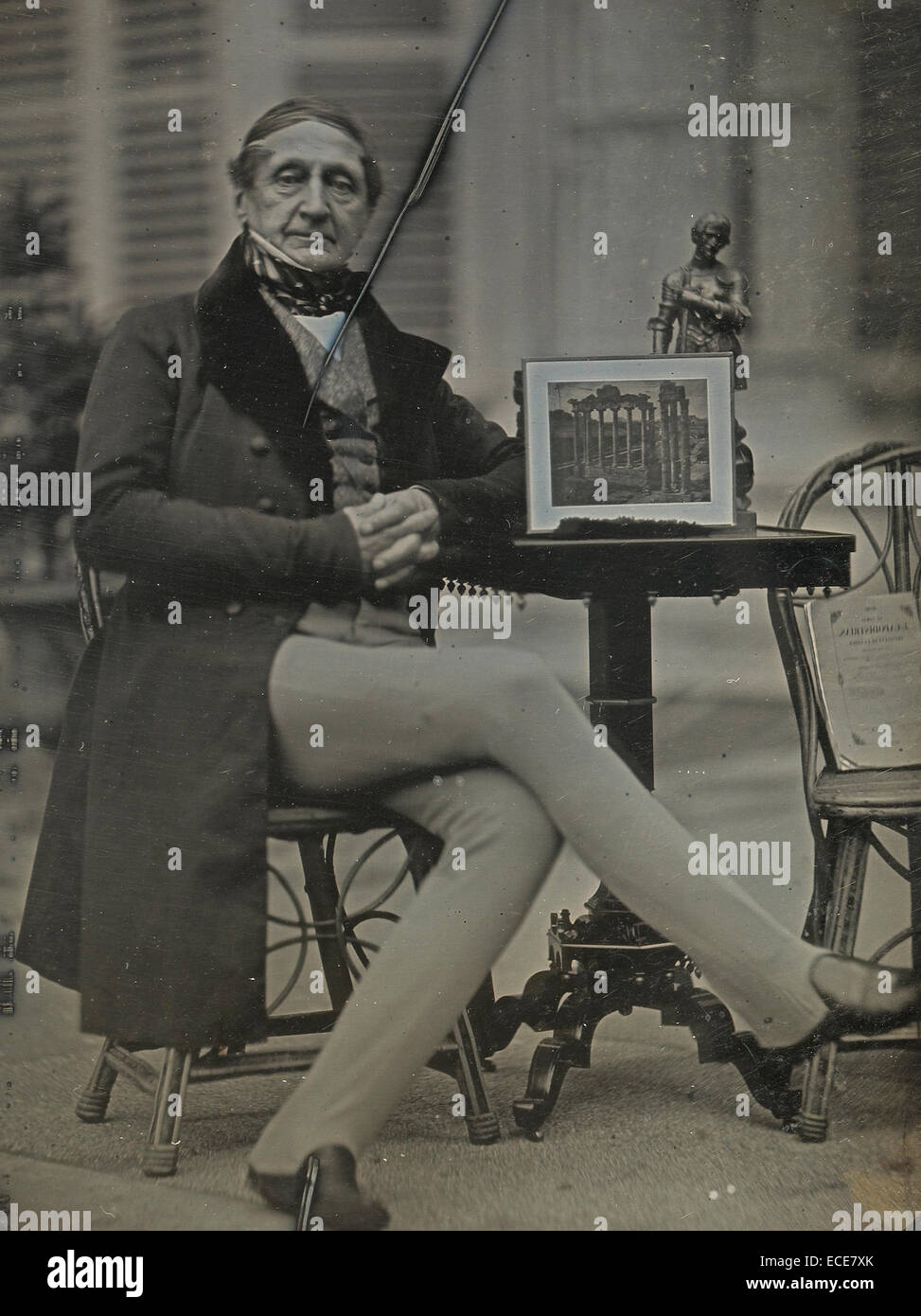 Self-Portrait with Daguerreotype of the Roman Forum; Jean-Gabriel Eynard, Swiss, 1775 - 1863; about 1845; Daguerreotype; 1/2 plate in passe partout, Image: 11.4 x 8.4 cm (4 1/2 x 3 5/16 in.) Stock Photo