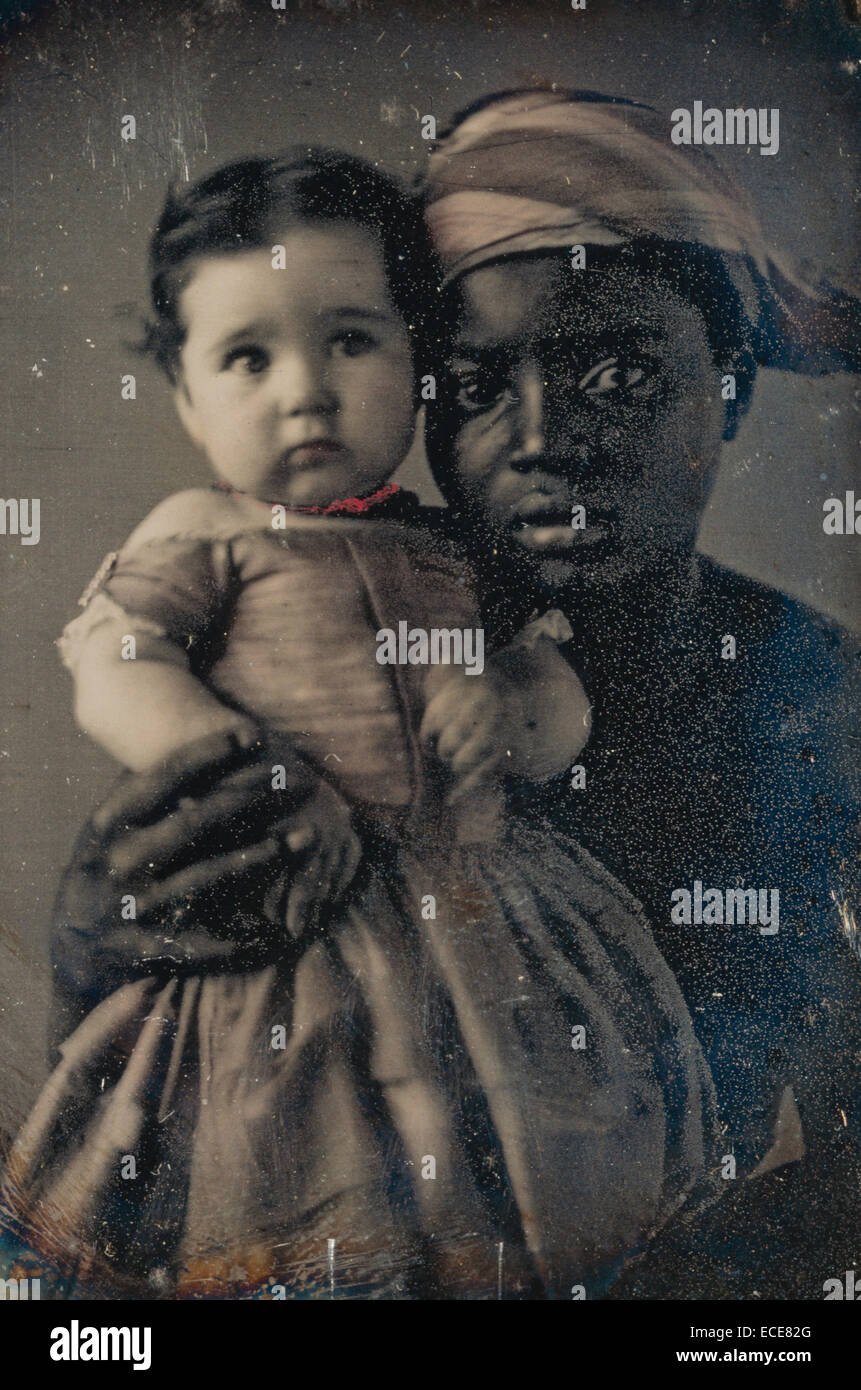 Portrait of a Nurse and a Child; Unknown maker, American; about 1850; Daguerreotype, hand-colored; 1/6 plate, Image: 6.2 x 4.8 cm (2 7/16 x 1 7/8 in.) Stock Photo