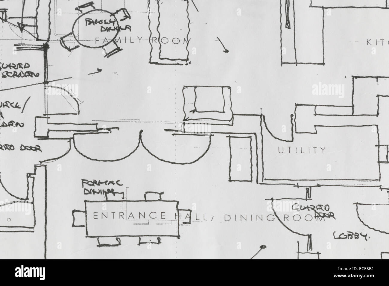 Hand drawn architects  house or real estate plans Stock Photo