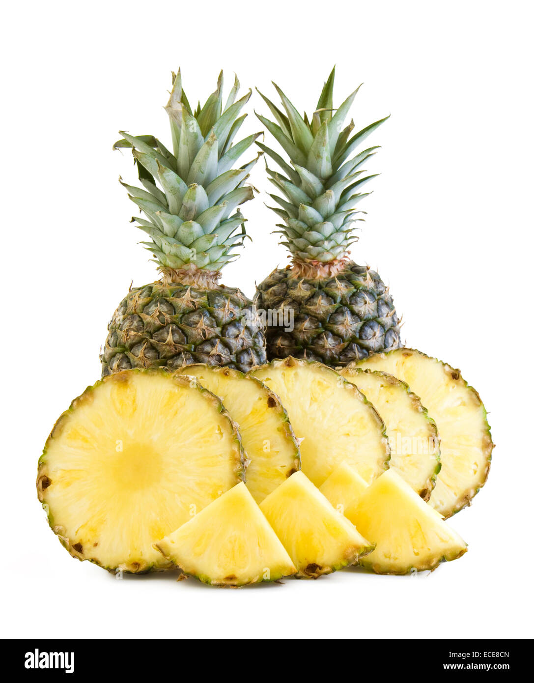 Fresh pineapple fruit isolated on white, slices Stock Photo