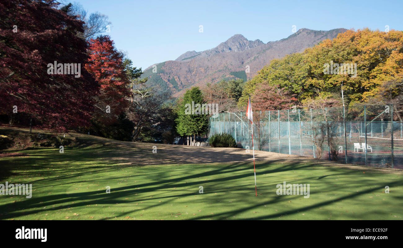 Golf course at Fuji View Hotel, Lake Kawaguchiko, Japan. Stock Photo