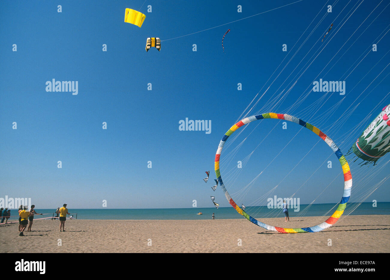 europe, italy, lazio, ostia beach, international kites meeting, huge circle kite Stock Photo