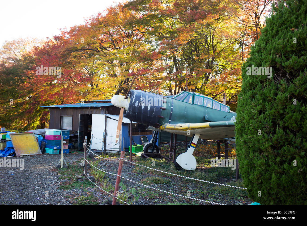 Vintage Japanese Mitsubishi Zero world war two fighter plane in Kawaguchiko, Japan. Stock Photo