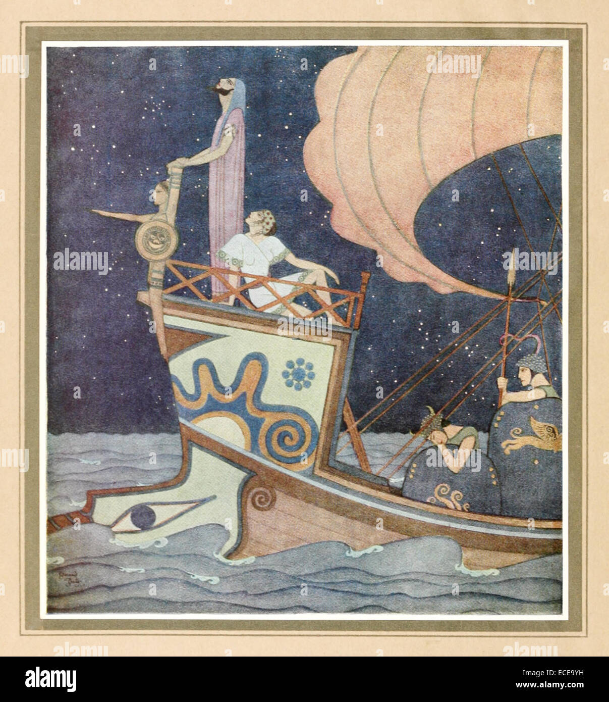 Tiphys the helmsman of the Argonauts- Edmund Dulac illustration from ‘Tanglewood Tales’. See description for more information. Stock Photo