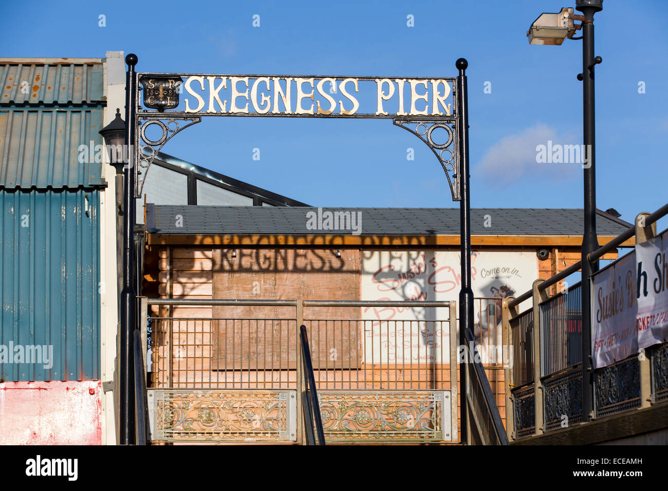 Skegness pier closed for the winter Stock Photo