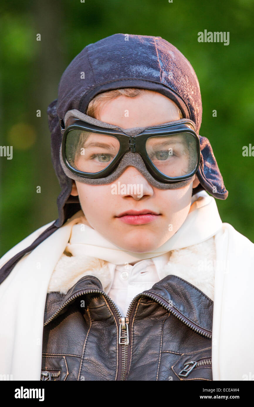 Portrait of boy dressed as a pilot Stock Photo