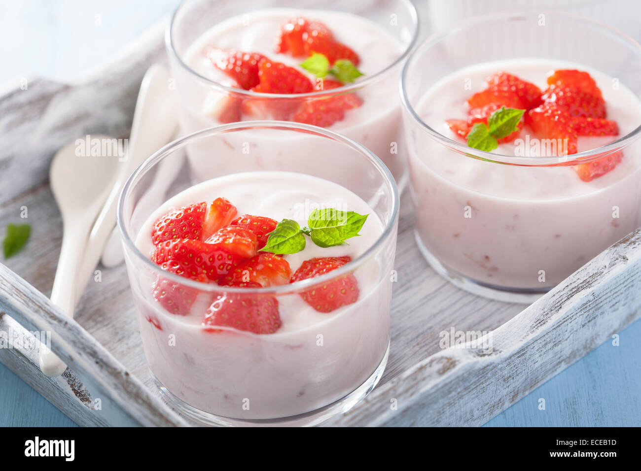 healthy breakfast with yogurt and strawberry Stock Photo