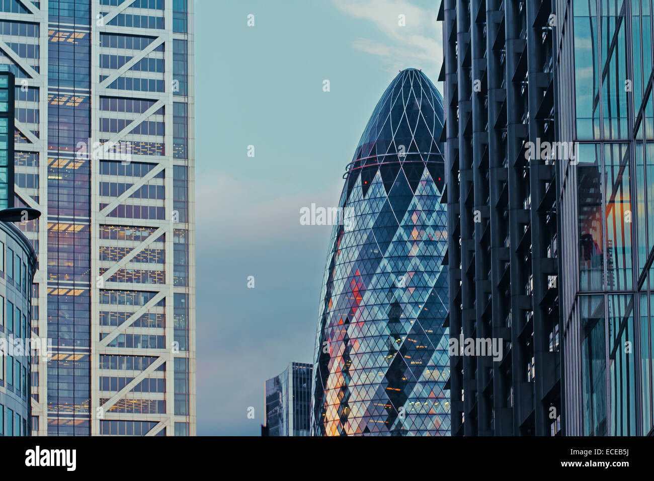 City skyline and Gherkin building, London, England, United Kingdom Stock Photo
