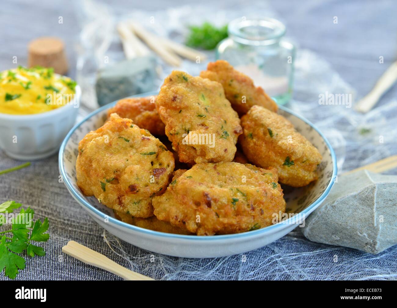 Salt cod fritters with aioli Stock Photo Alamy