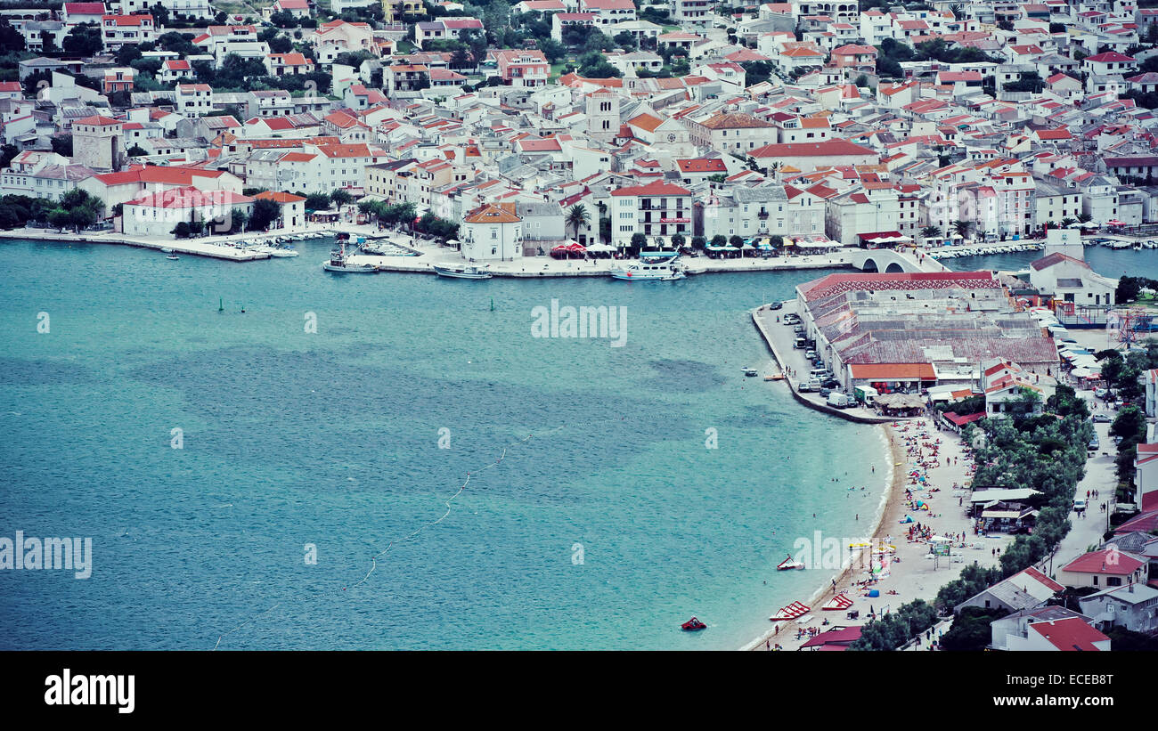 Aerial view of city, Pag, Zadar, Croatia Stock Photo