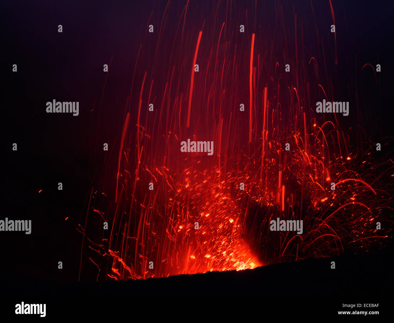 Mt Yasur Volcano on Tanna Island, Vanuatu. View of erupting crater at night. Stock Photo