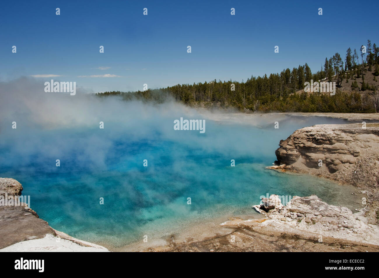USA, Montana, Wyoming, Yellowstone National Park, Hot water vapor in national park Stock Photo