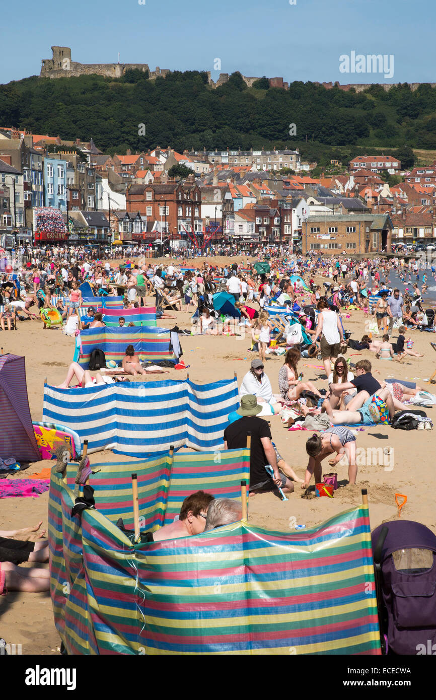 Summer Day on the Beach at Scarborough, North Yorkshire Stock Photo