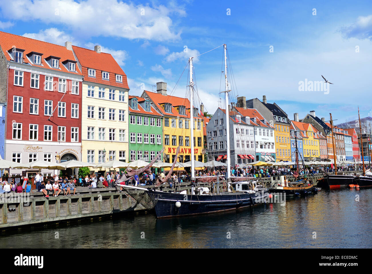 Nyhavn (literally: New Harbour), 17th-century waterfront, canal and entertainment district in Copenhagen, Denmark Stock Photo