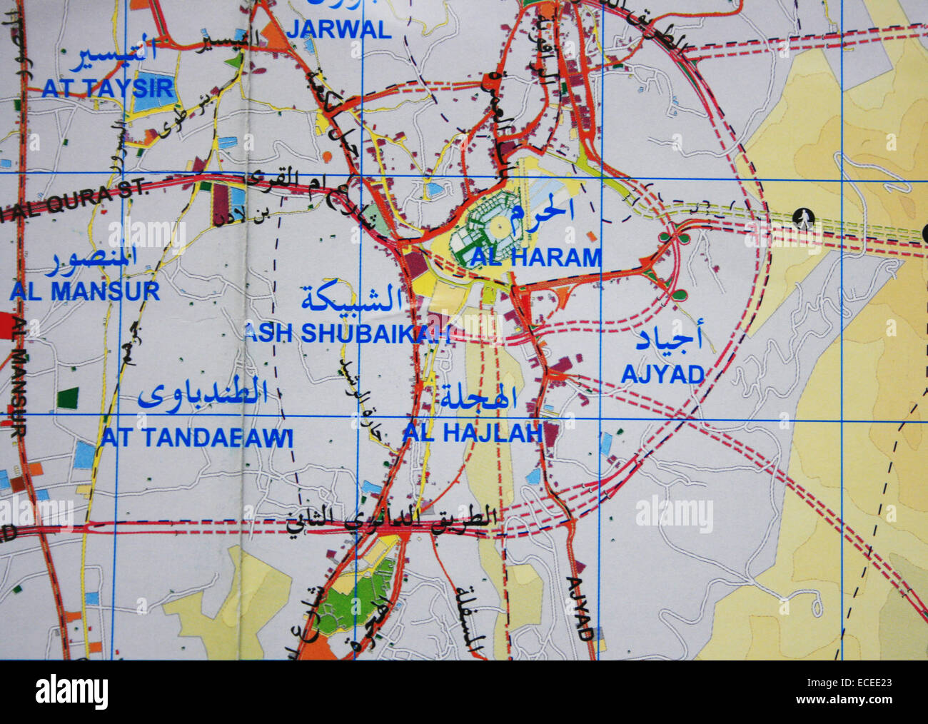 Mecca map and Masjidil Haram in Kingdom of Saudi Arabia Stock Photo